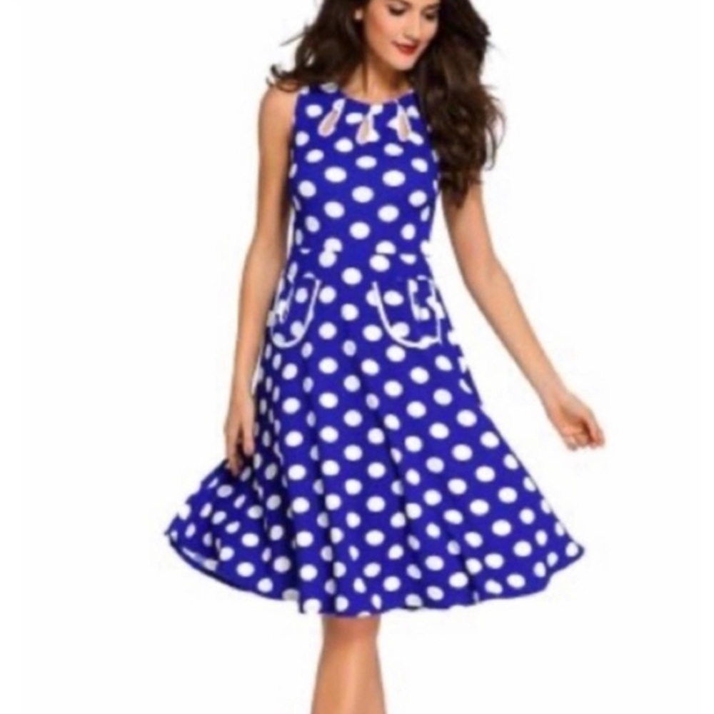 Blue Polka Dot Midi Dress